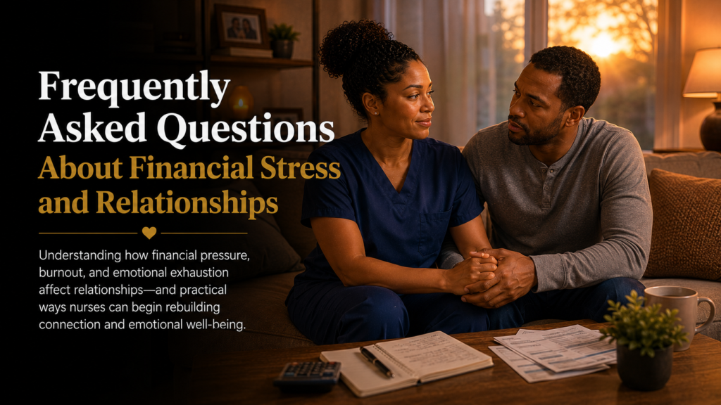 Nurse and spouse discussing financial stress and rebuilding emotional connection after burnout