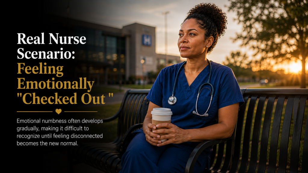 Some nurses feel emotionally numb from constant financial stress while continuing to work professionally despite feeling emotionally checked out.