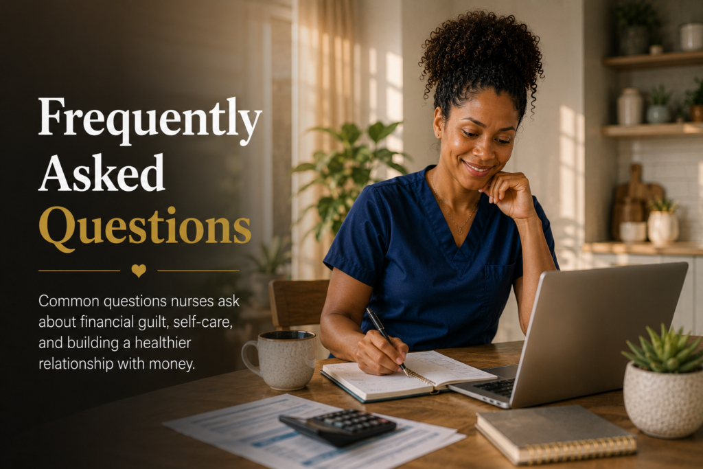 Registered nurse confidently reviewing her budget at home, representing financial wellness, balanced spending, and overcoming guilt about investing in herself.