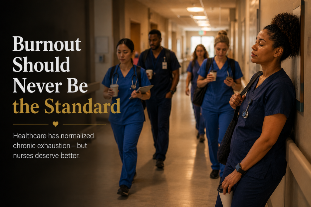 Nurse Burnout Is Not Normal – exhausted registered nurse after a 12-hour hospital shift