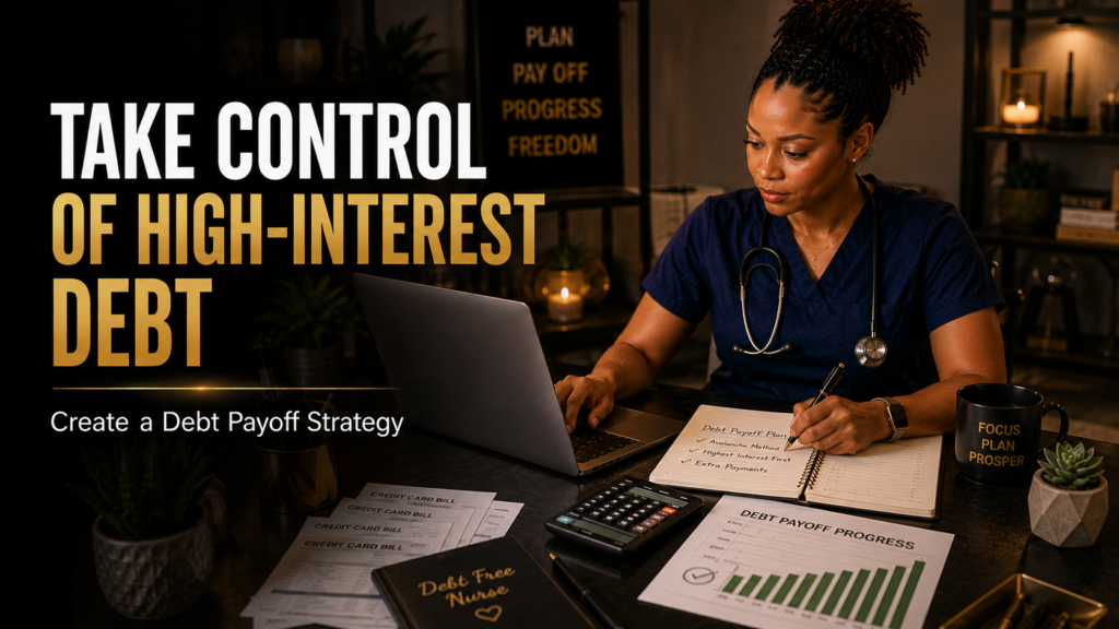 Nurse creating a plan to pay off high interest debt