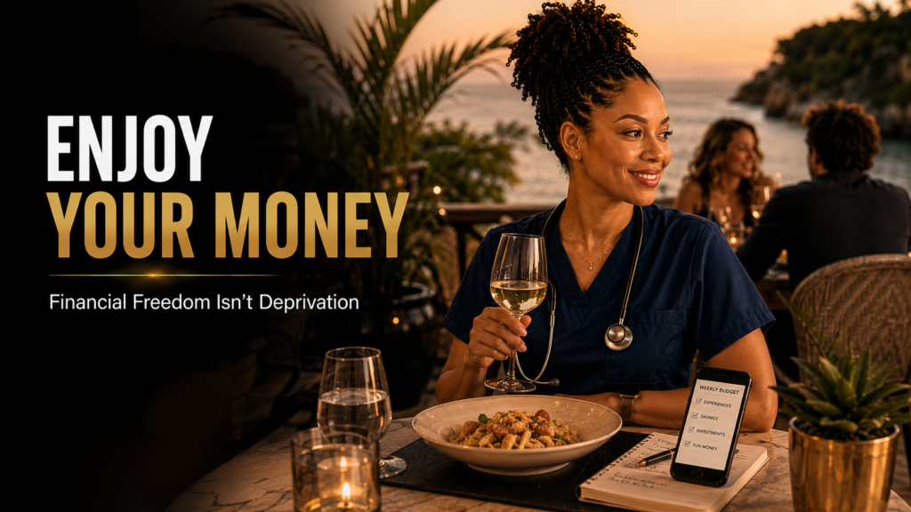 Nurse enjoying money while maintaining financial balance